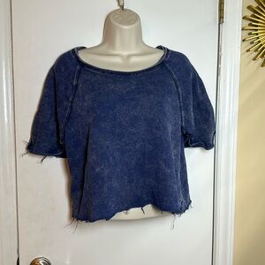 Navy blue forever21 short sleeve sweatshirt crop top